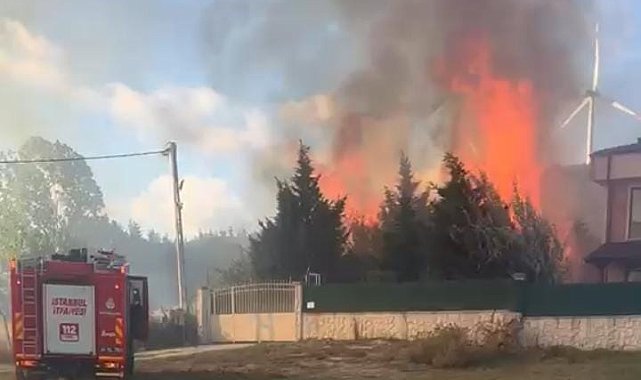 Çatalca'da otluk alanda çıkan yangın villaya sıçradı