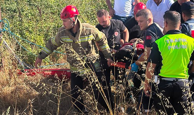 Dere yatağına uçan motosikletin sürücüsü yaralandı