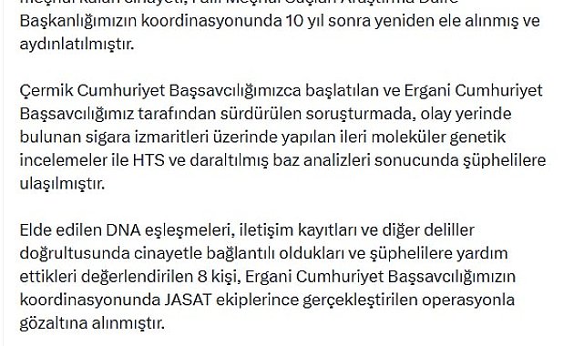 Diyarbakır'daki cinayet 10 yıl sonra aydınlatıldı; 8 gözaltı