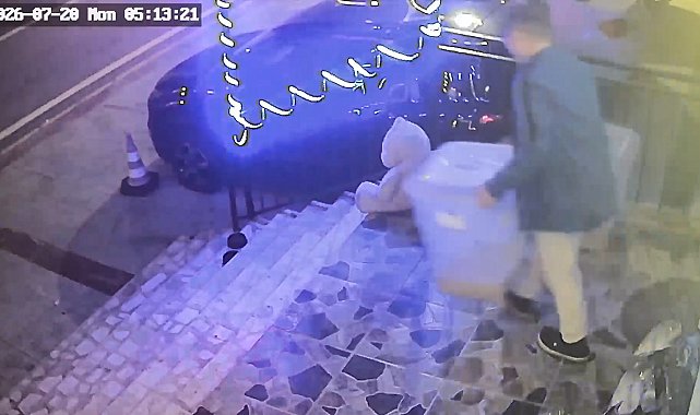 Dükkan önünde mama kutusu hırsızlığı kamerada