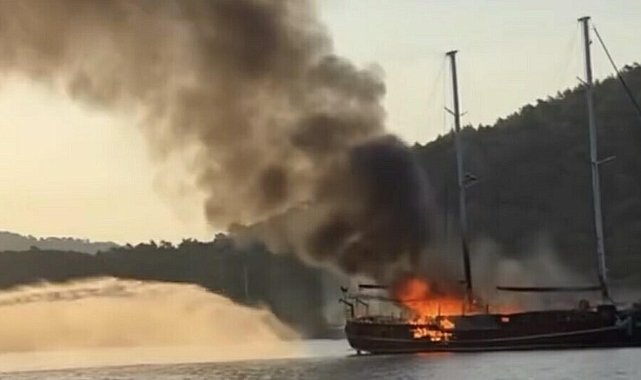 Göcek açıklarında tekne yandı, yolcular ve mürettebat tahliye edildi