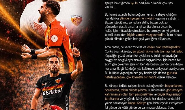 Ramazan Civelek, Kayserispor'a veda etti