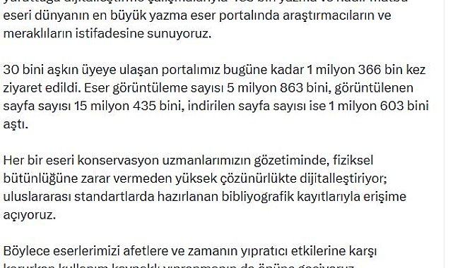 485 bin yazma ve nadir matbu eseri dijital ortamda