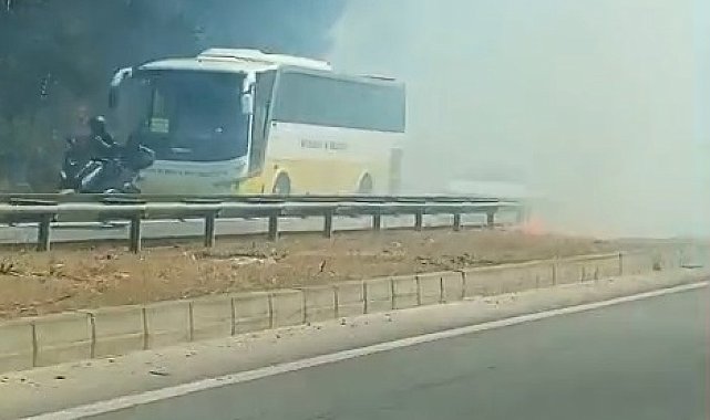 Anız yangını, trafikte aksamaya neden oldu