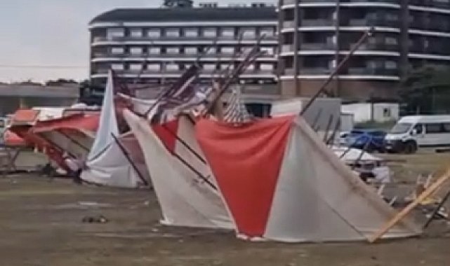 Arsuz'da Gastro Fest alanı fırtınada zarar gördü: Çadırlar uçtu, ekipmanlar hasar aldı