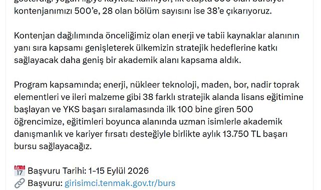 Bakan Bayraktar: TENMAK Araştırma Burs Programı'nda bursiyer kontenjanımızı 500'e çıkarıyoruz