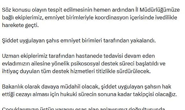 Bakan Göktaş'tan Mersin'de darbedilen çocuğun ailesine telefon