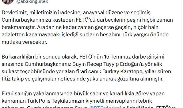 Bakan Gürlek: Hiçbir hain adaletten kaçamayacak