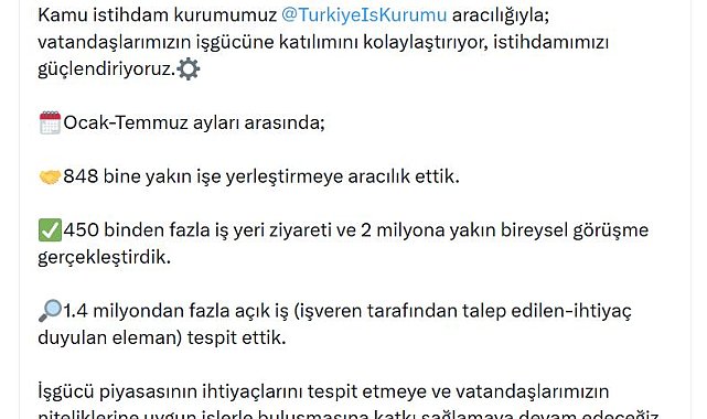 Bakan Işıkhan: 7 ayda 848 bine yakın işe yerleştirmeye aracılık ettik