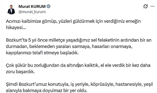 Bakan Kurum'dan Bozkurt'taki sel felaketinin 5'inci yıl dönümüne ilişkin paylaşım