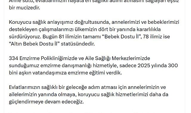 Bakan Memişoğlu: 2025'te 300 bini aşkın vatandaşımıza emzirme eğitimi verdik