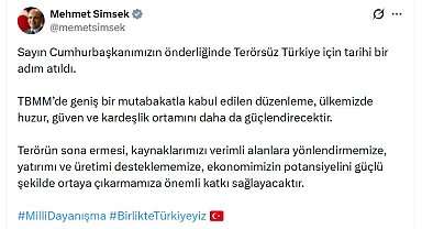Bakan Şimşek: Terörün sona ermesi, ekonomimizin potansiyelini güçlü şekilde ortaya çıkarmamıza katkı sağlayacak