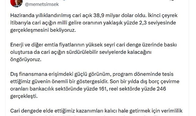 Bakan Şimşek: Verimlilik ve dönüşüm odaklı politikalarımızı uygulamaya devam edeceğiz