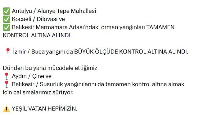 Bakan Yumaklı: Çine ve Susurluk yangınlarını tamamen kontrol altına almak için çalışmalarım sürüyor