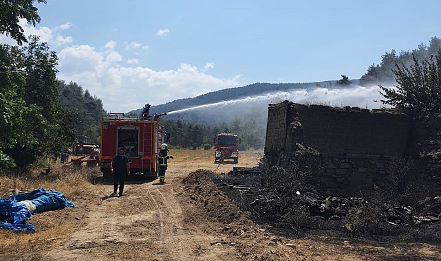 Bolu'da ot yangını eve sıçradı