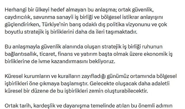 Cevdet Yılmaz: Mekke Anlaşması, bölgemizin güvenlik mimarisine katkı sağlayacak