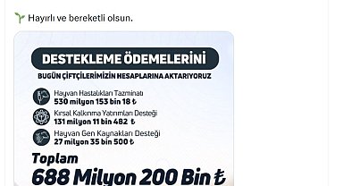 Çiftçilere 688 milyon lira tarımsal destek