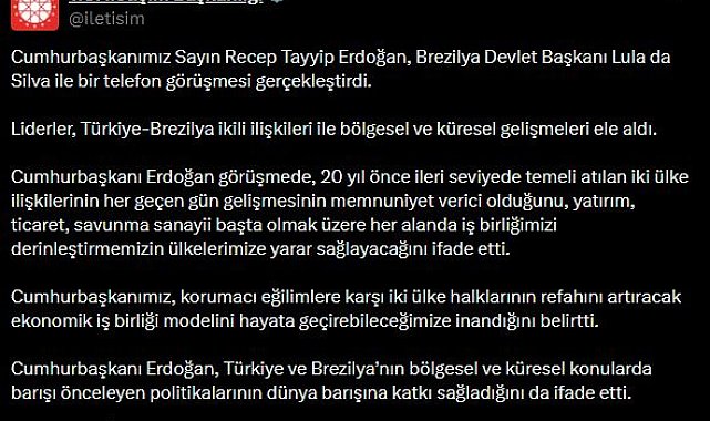 Cumhurbaşkanı Erdoğan, Brezilya Devlet Başkanı Silva ile görüştü