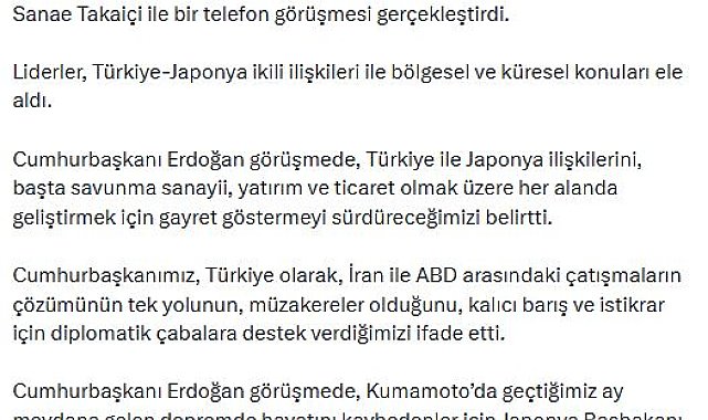 Cumhurbaşkanı Erdoğan, Japonya Başbakanı Takaiçi ile telefonla görüştü