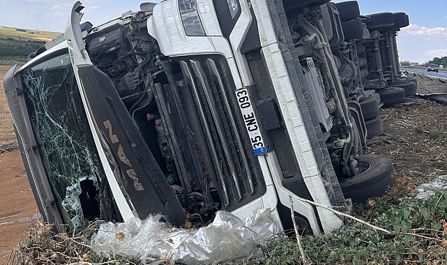 Devrilen buğday yüklü kamyonun şoförü yaralandı