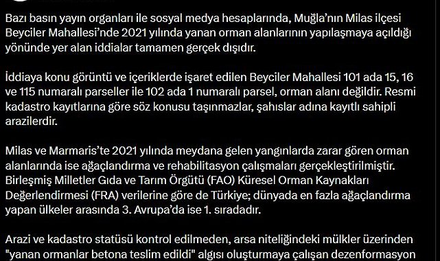 DMM'den yanan ormanların yapılaşmaya açıldığı iddialarına ilişkin açıklama