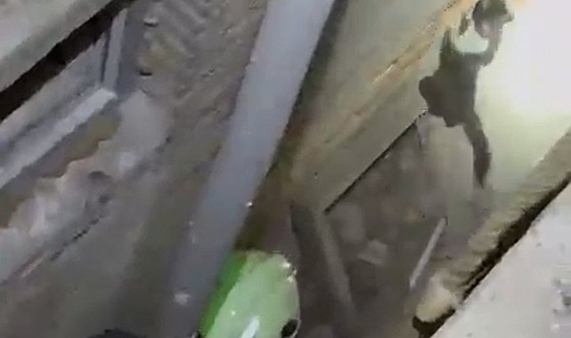 Havalandırma boşluğuna düşen kedi, kurtarma ekibini görünce kaçtı