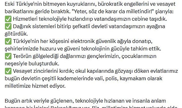 İçişleri Bakanı Çiftçi: Devletle milleti yeniden kucaklaştıran bir destan yazdık