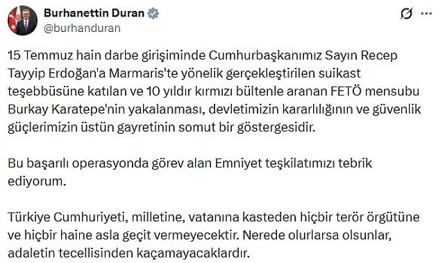 İletişim Başkanı Duran: Türkiye Cumhuriyeti, hiçbir haine geçit vermeyecektir