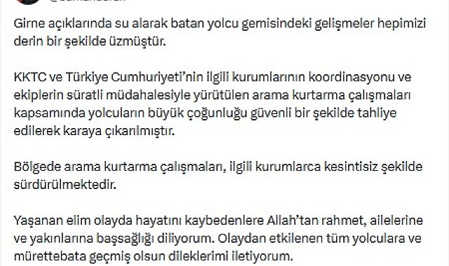 İletişim Başkanı Duran'dan Girne'de batan gemiye ilişkin açıklama