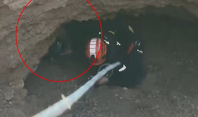 Obrukta mahsur kalan keçiyi AFAD ekipleri kurtardı