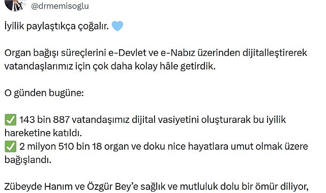 Organ bağışında 143 bin 887 kişi dijital vasiyet oluşturdu