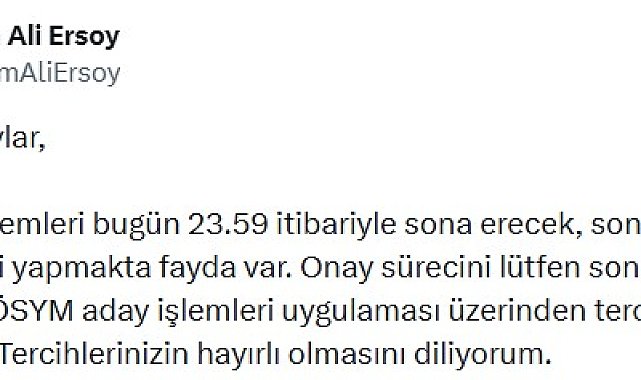 ÖSYM Başkanı Ersoy'dan YKS adaylarına 'tercih' uyarısı
