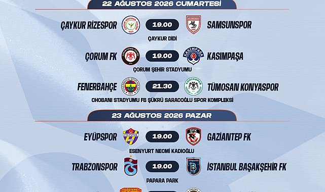 Süper Lig'de 2'nci ve 3'üncü haftanın programları belli oldu