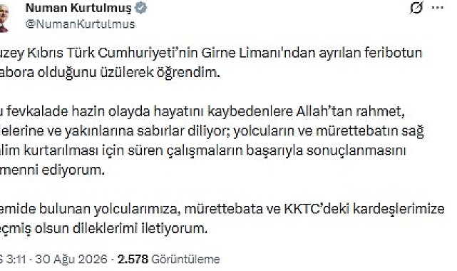 TBMM Başkanı Kurtulmuş'tan Girne'de batan gemiye ilişkin açıklama