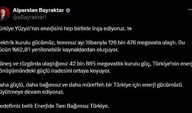 Türkiye'nin elektrik kurulu gücü 126 bin 476 megavata ulaştı