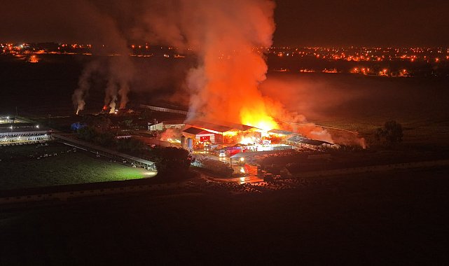 14 saat sonra kontrol altına alınan saman deposundaki yangında 20 milyonluk zarar oluştu