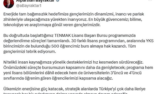 'TENMAK Yurt İçi Lisans Başarı Bursu' hak sahipleri belirlendi