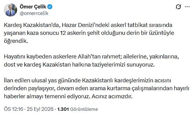 AK Parti'li Çelik'ten, Kazakistan'a taziye mesajı