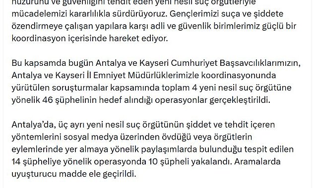 Antalya ve Kayseri'de suç örgütlerine yönelik operasyon; 42 gözaltı