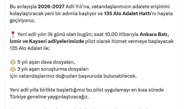 Bakan Gürlek: 135 Alo Adalet Hattı'nı hayata geçiriyoruz