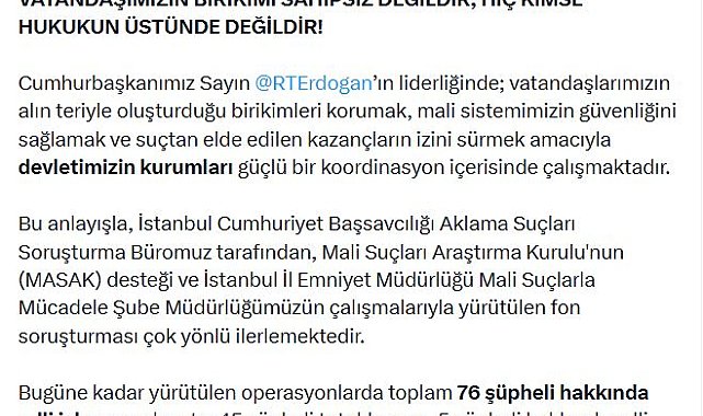 Bakan Gürlek: Fon soruşturmasında 45 şüpheli tutuklandı