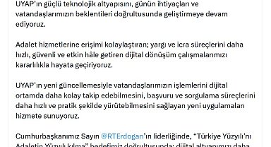 Bakan Gürlek: UYAP'ın yeni güncellemesiyle yeni uygulamaları hizmete sunuyoruz
