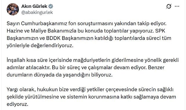 Bakan Gürlek'ten 'fon soruşturması' açıklaması