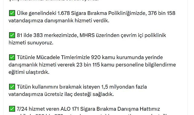 Bakan Memişoğlu: Tütün kullanımını bırakmak isteyen 1,5 milyondan fazla kişiye ücretsiz ilaç desteği sağladık