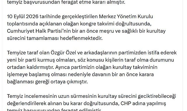 CHP 'mutlak butlan' davasında temyiz başvurusunu geri çekti