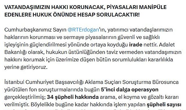 Fon soruşturmalarında 5'inci dalga operasyon: 34 gözaltı kararı