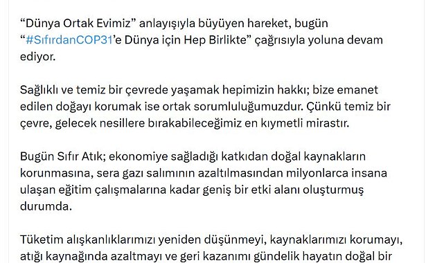 İletişim Başkanı Duran'dan 'Sıfır Atık' paylaşımı