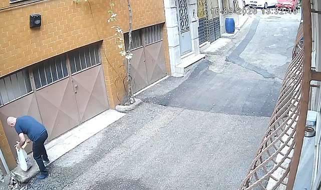 Kedilerin mama kaplarını çöpe atıp, sularını döken baba-oğul kamerada