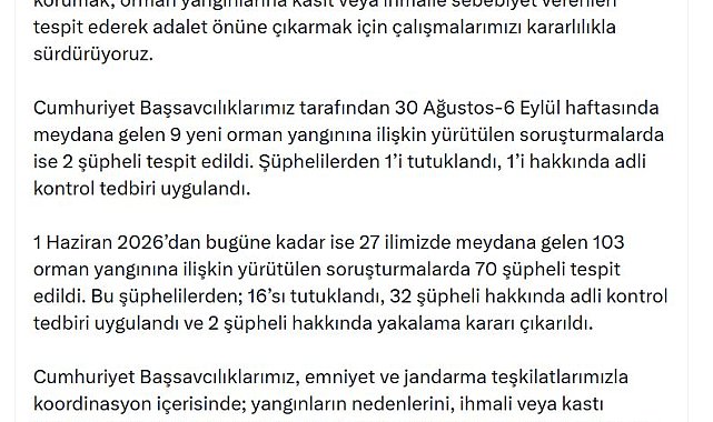 Orman yangını soruşturmalarında 16 şüpheli tutuklandı