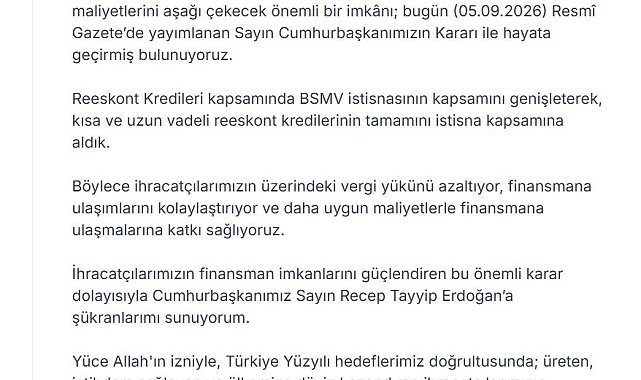 Reeskont kredilerinde BSMV istisnasının kapsamı genişletildi